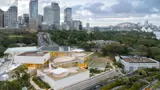 Aerial view of Sydney Modern with Sydney skyline and Harbour Bridge in background