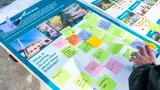 Bank street community board with sticky notes