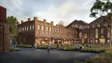 Artist's impression of people walking by and relaxing at the refurbished Powerhouse Ultimo plaza