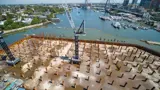 Aerial shot of cofferdam at New Sydney Fish Market site